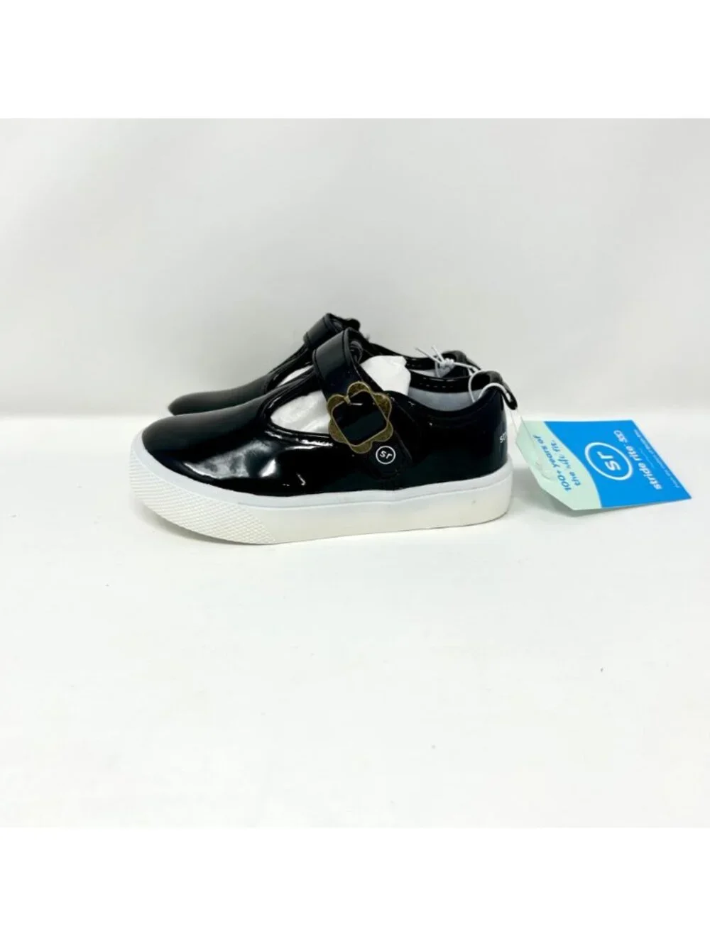 Stride Rite 360 Gia Black Patent Leather Mary Jane Flats Girls 7M Floral Buckle